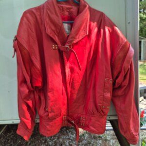 Vintage Michael Jackson Style Red Leather Ranch Size 2 Removable Sleeves, Vest,